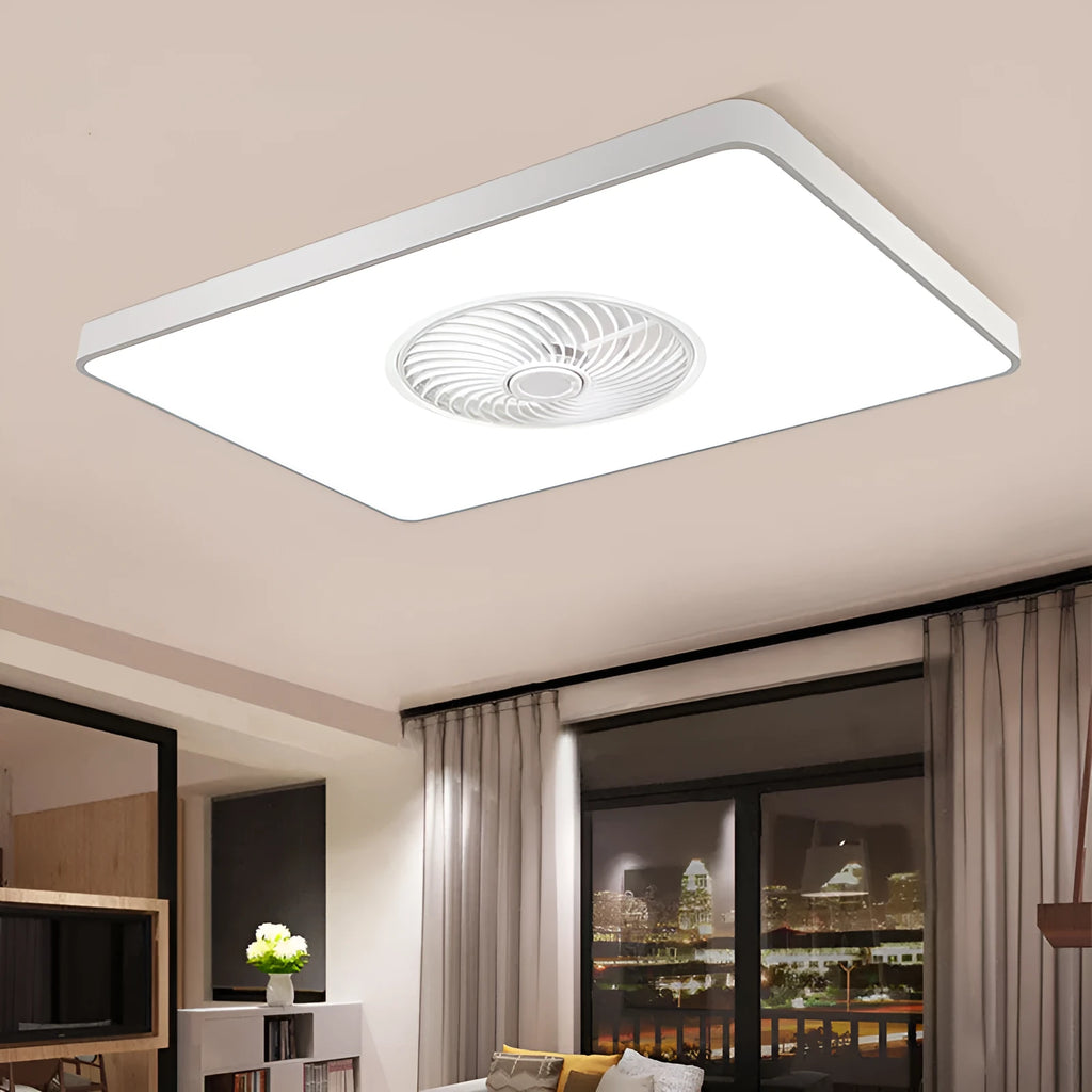 Nordic solid wood fan lamp with PVC shade in rectangular round or square shapes for living room