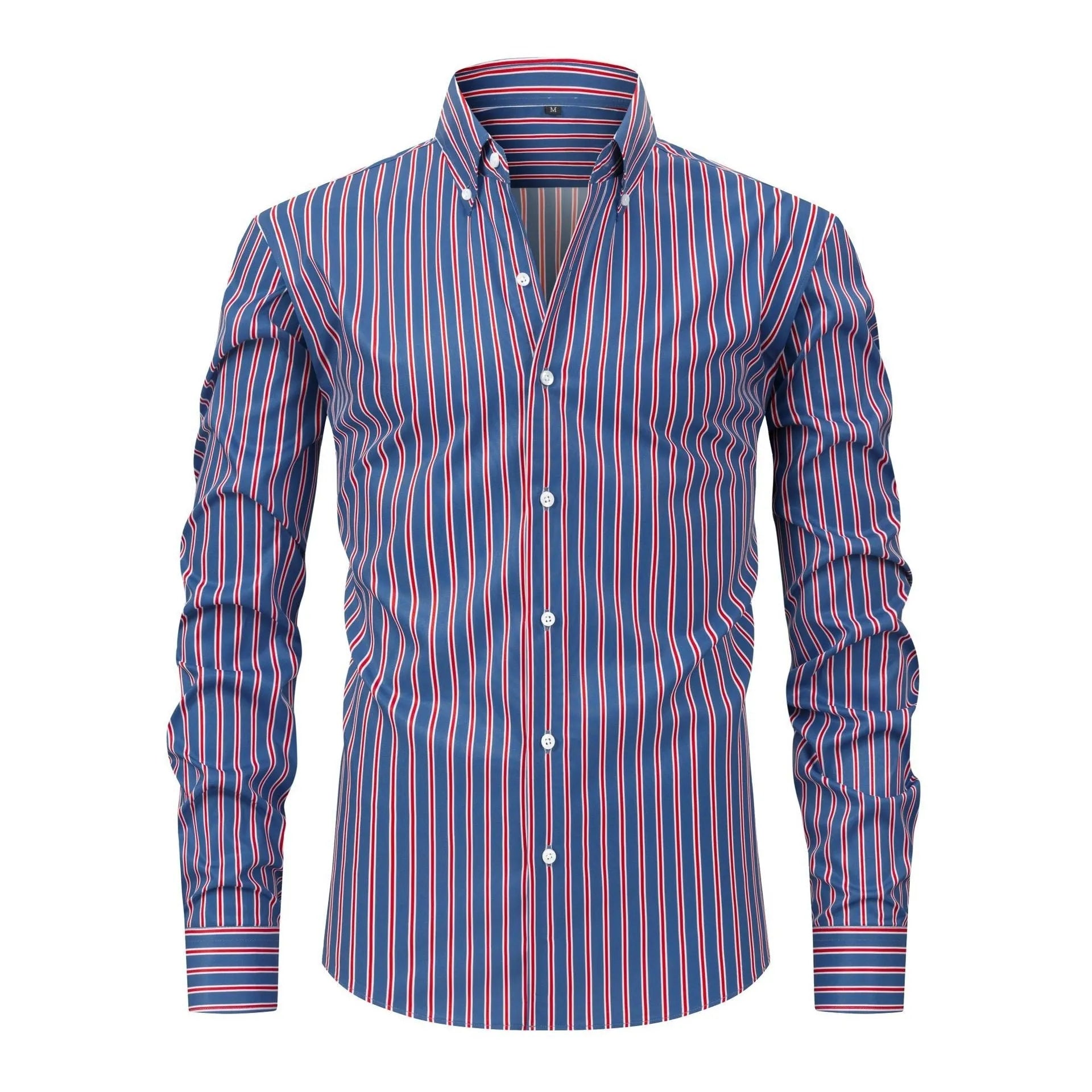 Men's striped long sleeve business shirt slim fit polyester blend fabric