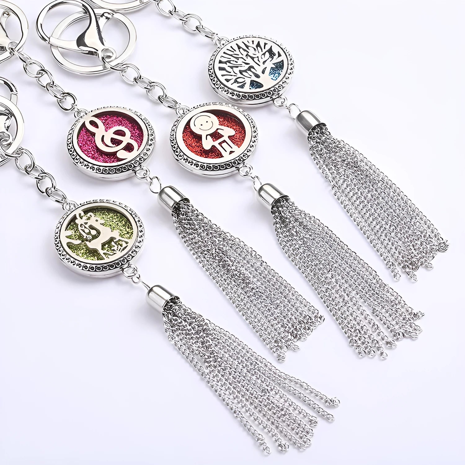 Alloy car pendant diffuser with tassel charm on 50cm chain for essential oil aromatherapy