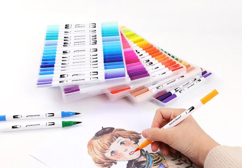 Set of watercolour pens with plastic barrels in various colours arranged by colour count options
