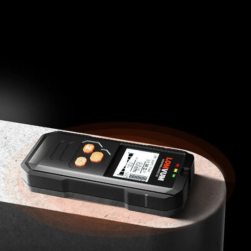 Handheld multifunctional wall detector for finding metal, wires, and wood studs behind walls.
