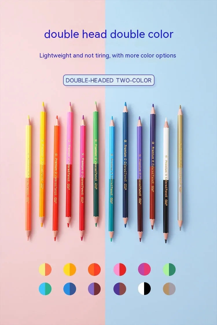 Set of wooden double-tipped colour pencils with pencil and brush ends in 12 or 24 colour options.