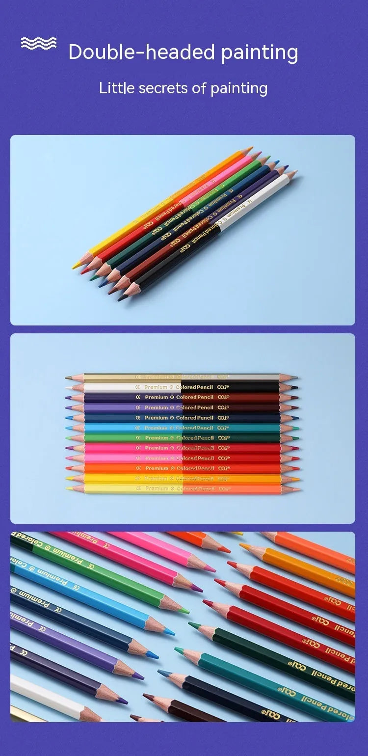 Set of wooden double-tipped colour pencils with pencil and brush ends in 12 or 24 colour options.