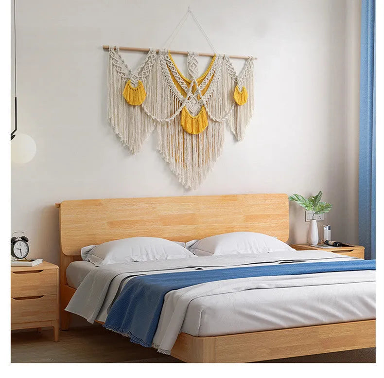 Hand-woven creamy-white cotton tapestry with Nordic style design, rectangular 120x95cm wall hanging