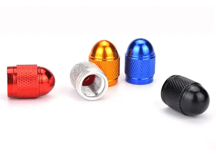 Aluminium mountain bike tyre valve cap in five colour options with screw fitting
