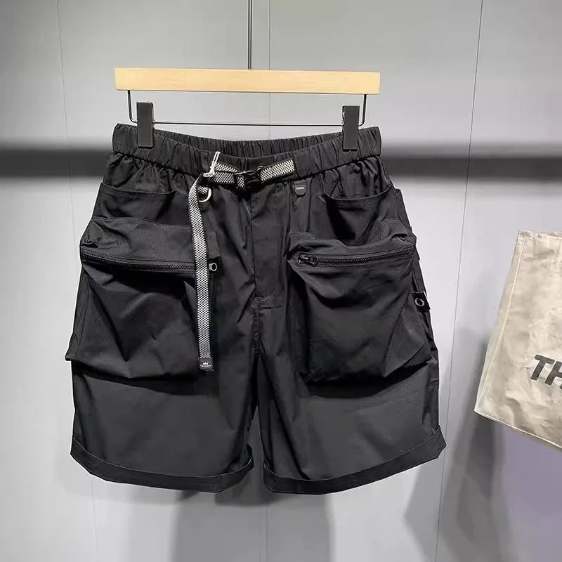 Men's large size work shorts with pockets in black or grey with loose fit design