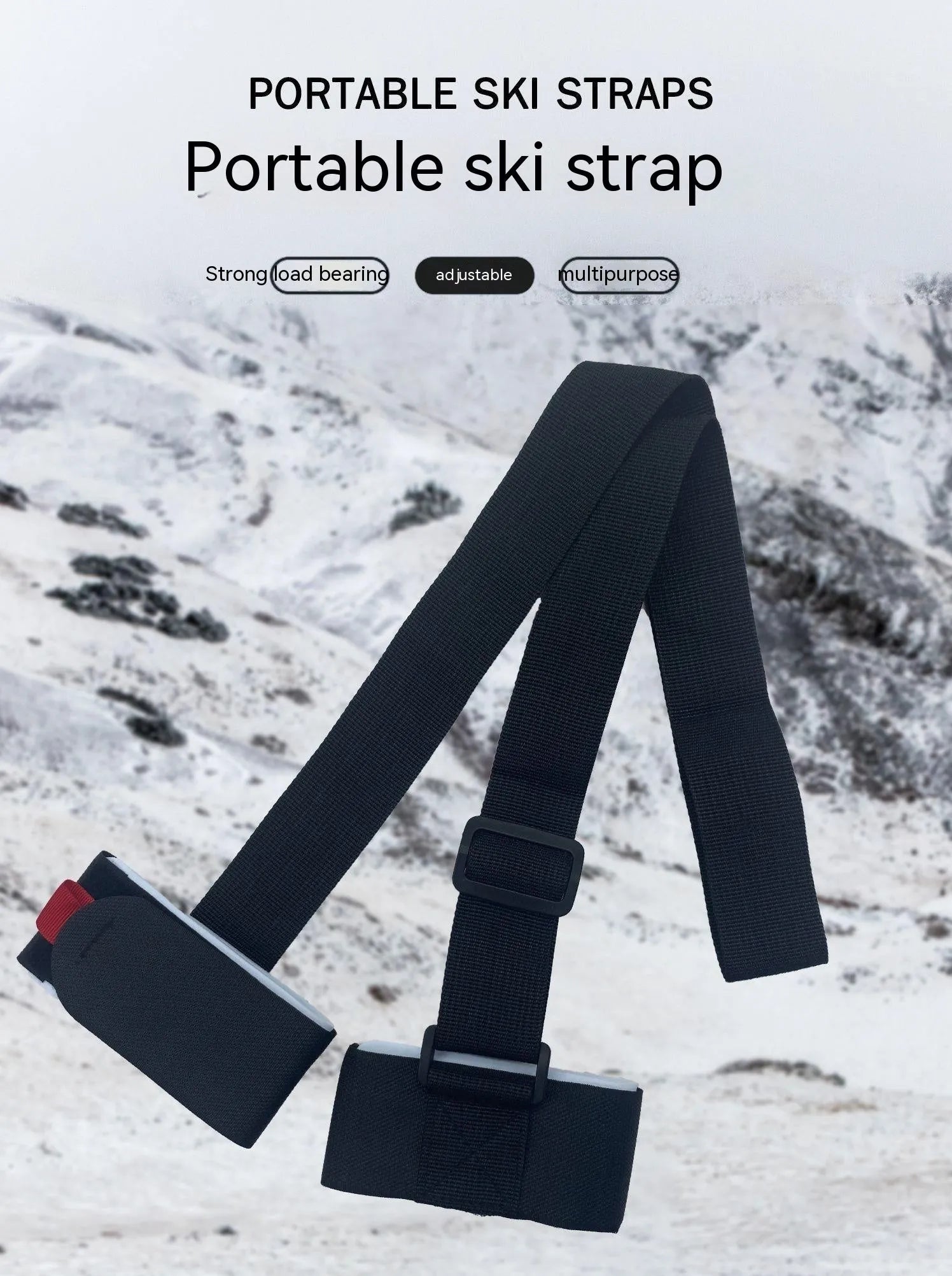 Adjustable skiing bandage strap with hook and loop fastening in multiple colour options