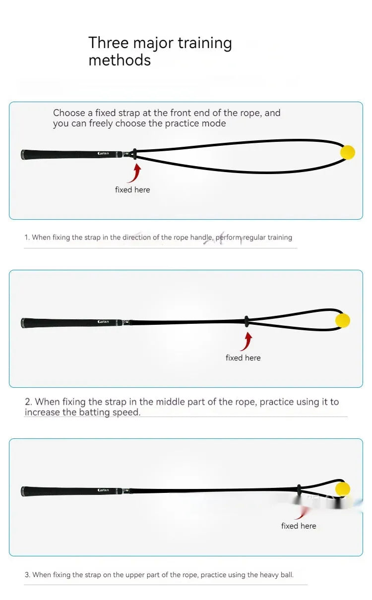 Black golf swing practice rope trainer with silicone elastic string for technique correction