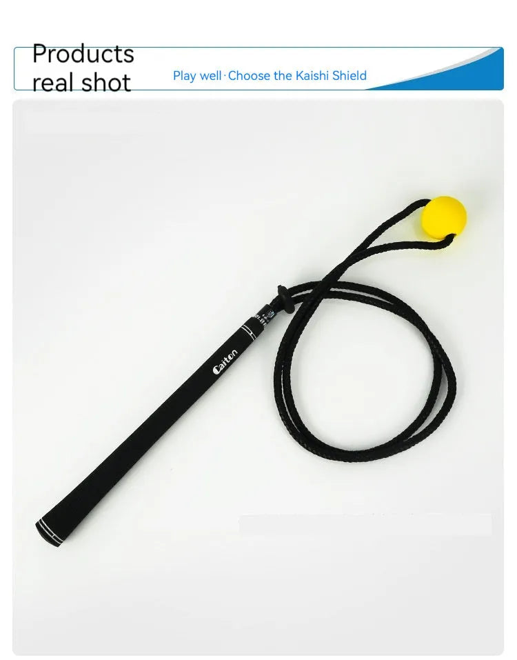 Black golf swing practice rope trainer with silicone elastic string for technique correction