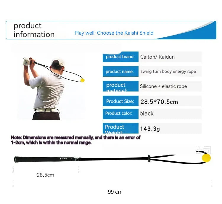 Black golf swing practice rope trainer with silicone elastic string for technique correction