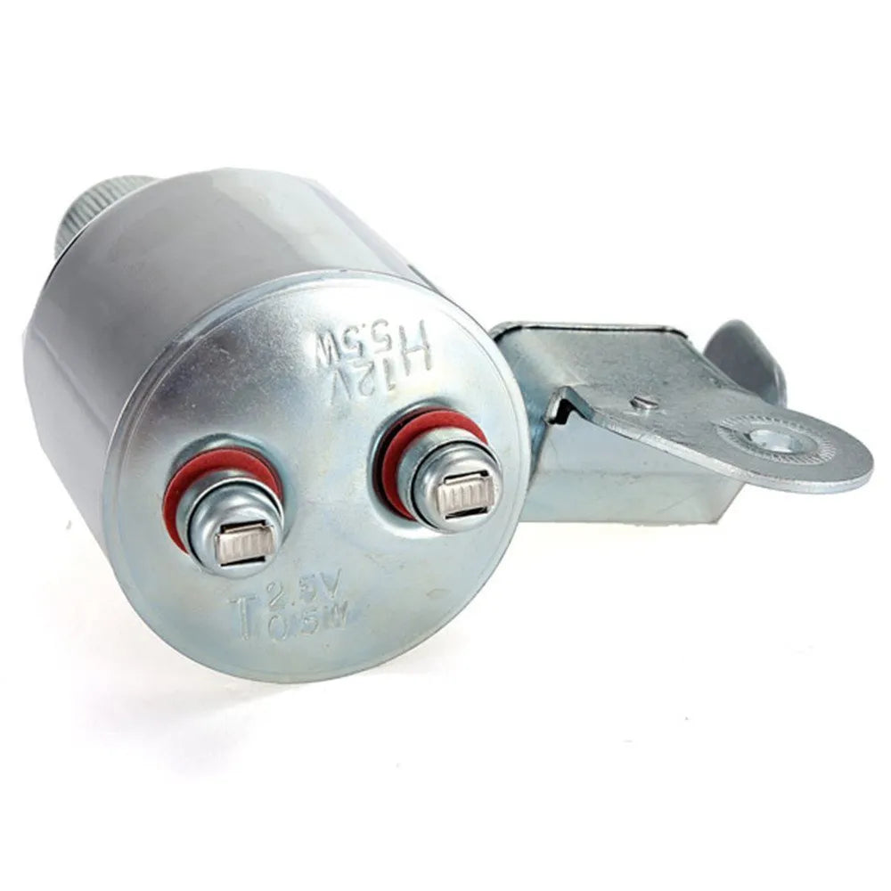 Silver bicycle dynamo generator light for front fork or rear frame mounting with friction drive mechanism