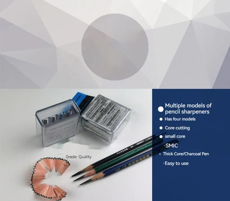 Geometric shaped four hole pencil sharpener for art, shown with integrated screwdriver.