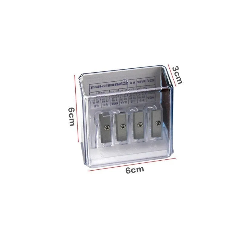 Geometric shaped four hole pencil sharpener for art, shown with integrated screwdriver.
