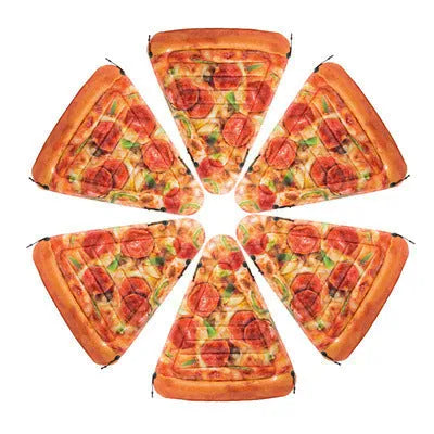 Pizza-shaped inflatable surfboard lounger for pools and beaches