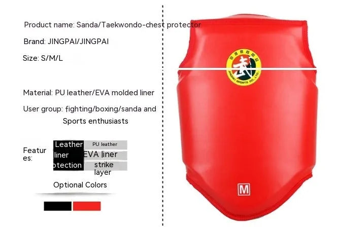 One-piece boxing chest protector in red blue or black PU material for S M L sizes