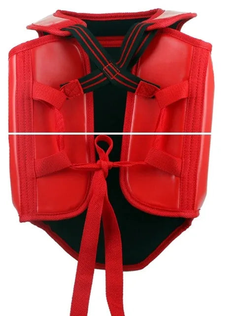 One-piece boxing chest protector in red blue or black PU material for S M L sizes