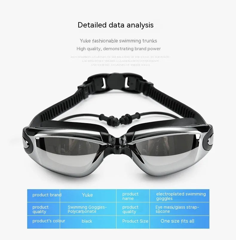 Men's black polyester swimming trunks set with goggles cap and bag