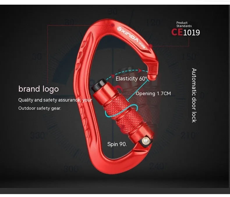 Climbing carabiner with automatic master lock and button hook in five colour options