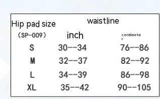 Black cycling hip protection pants with foam padding in sizes S, M, L, XL