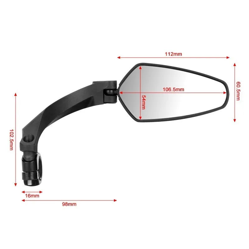 Pair of black rotatable acrylic bicycle rearview mirrors for mountain bike handlebars showing left and right units