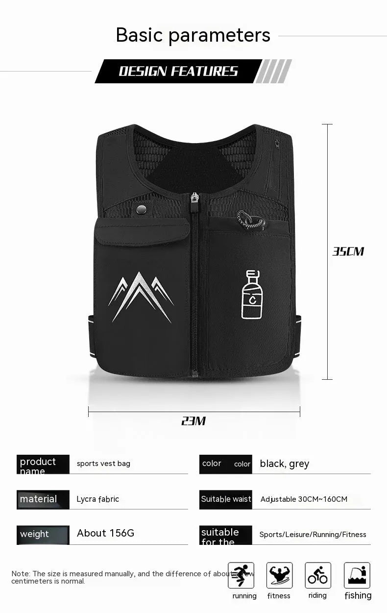 Sports running vest with integrated phone pocket in breathable mesh fabric