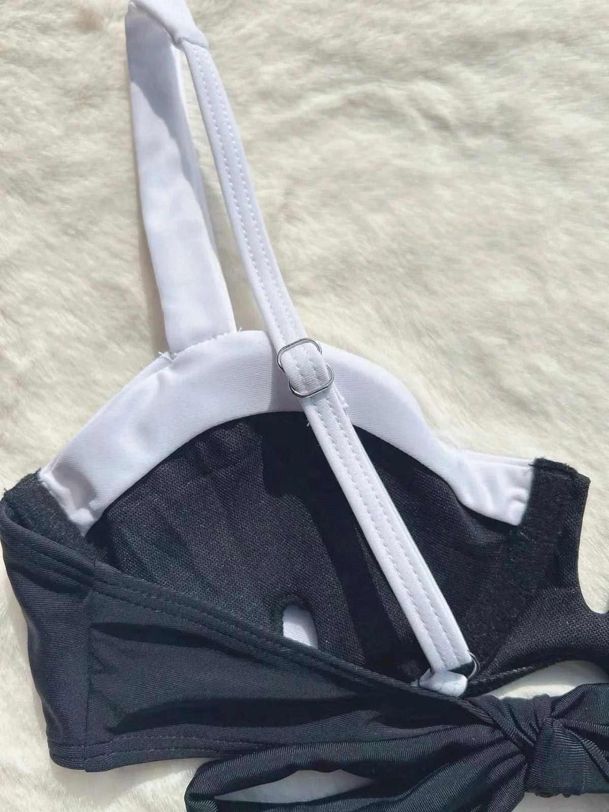 Black low waist bikini set with split stitching and brief style for women swimming