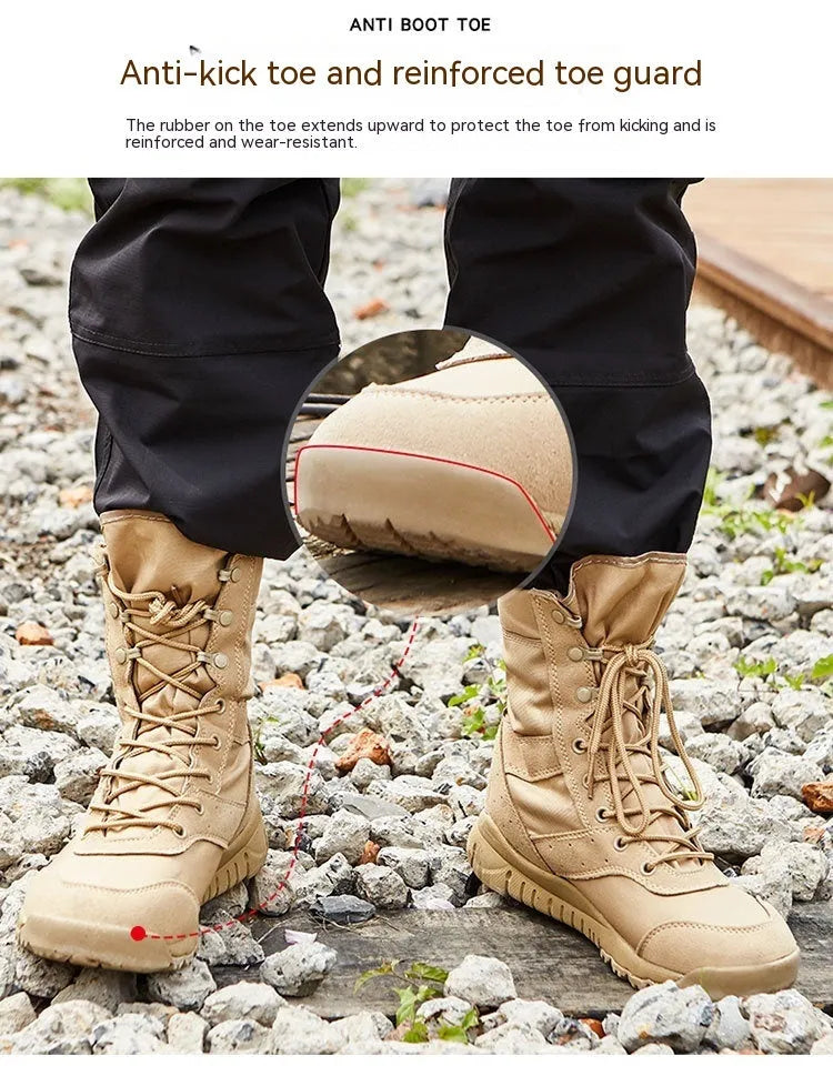 Summer Yulong tactical desert boots in black and sand for hiking and climbing