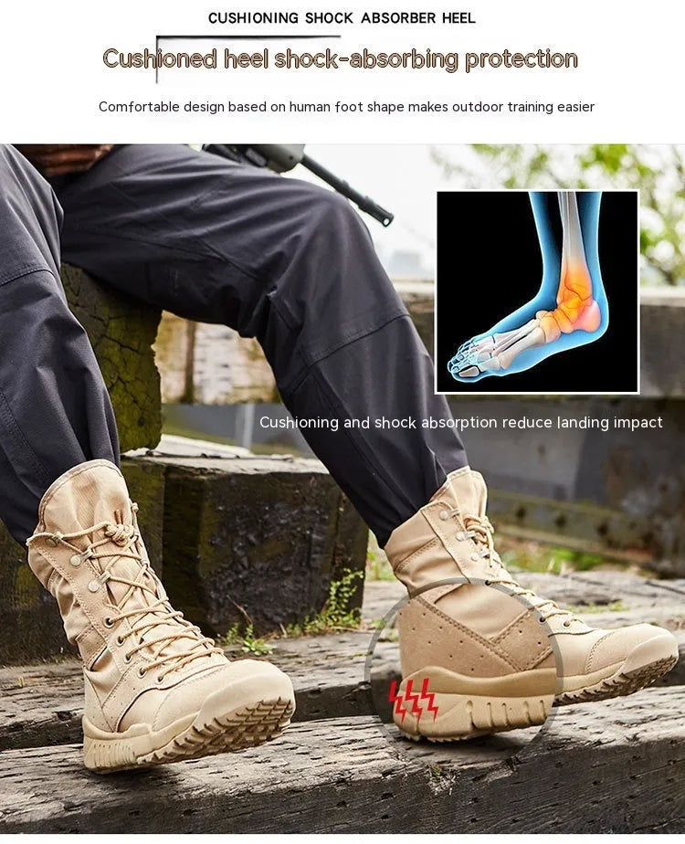 Summer Yulong tactical desert boots in black and sand for hiking and climbing