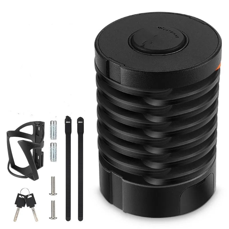Black and orange portable folding bicycle lock constructed from zinc alloy and steel