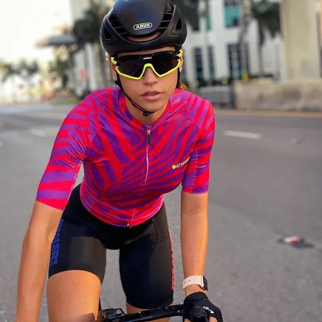 Attaquer women's kaleidoscope print cycling jersey and matching bib shorts set