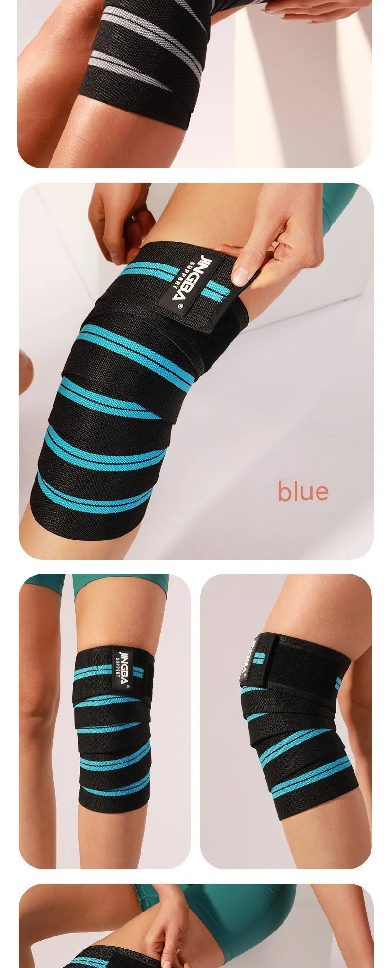 Adult adjustable knee pads for weightlifting and cycling sports protection in blue colour