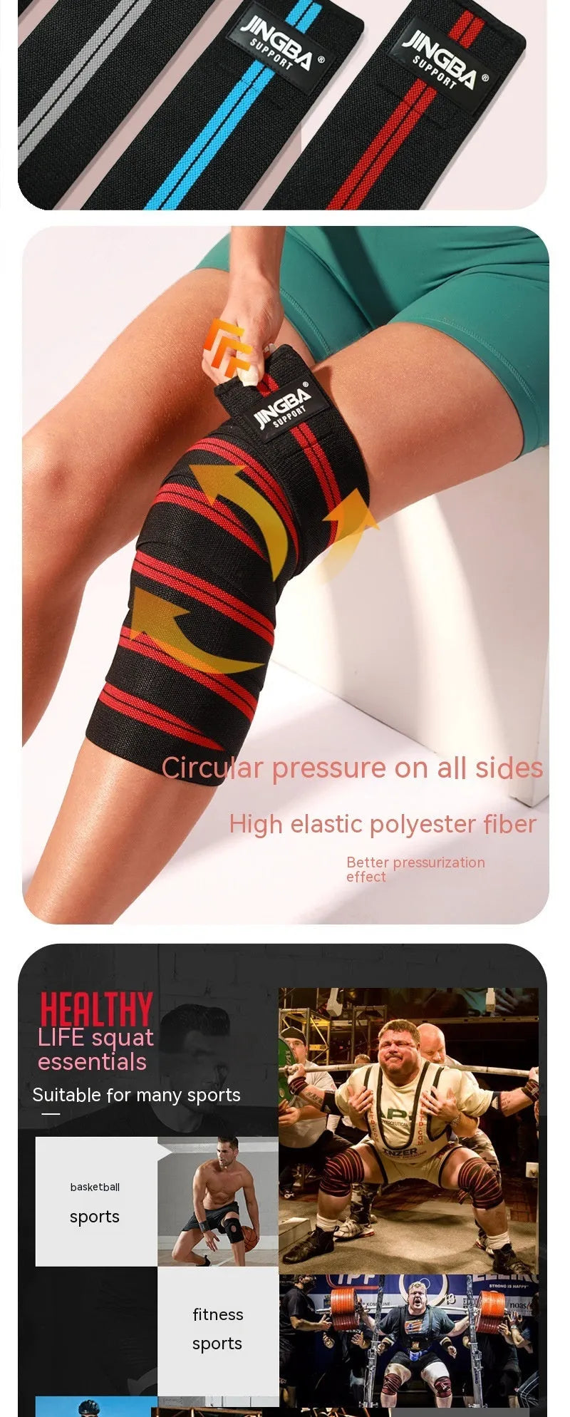 Adult adjustable knee pads for weightlifting and cycling sports protection in blue colour