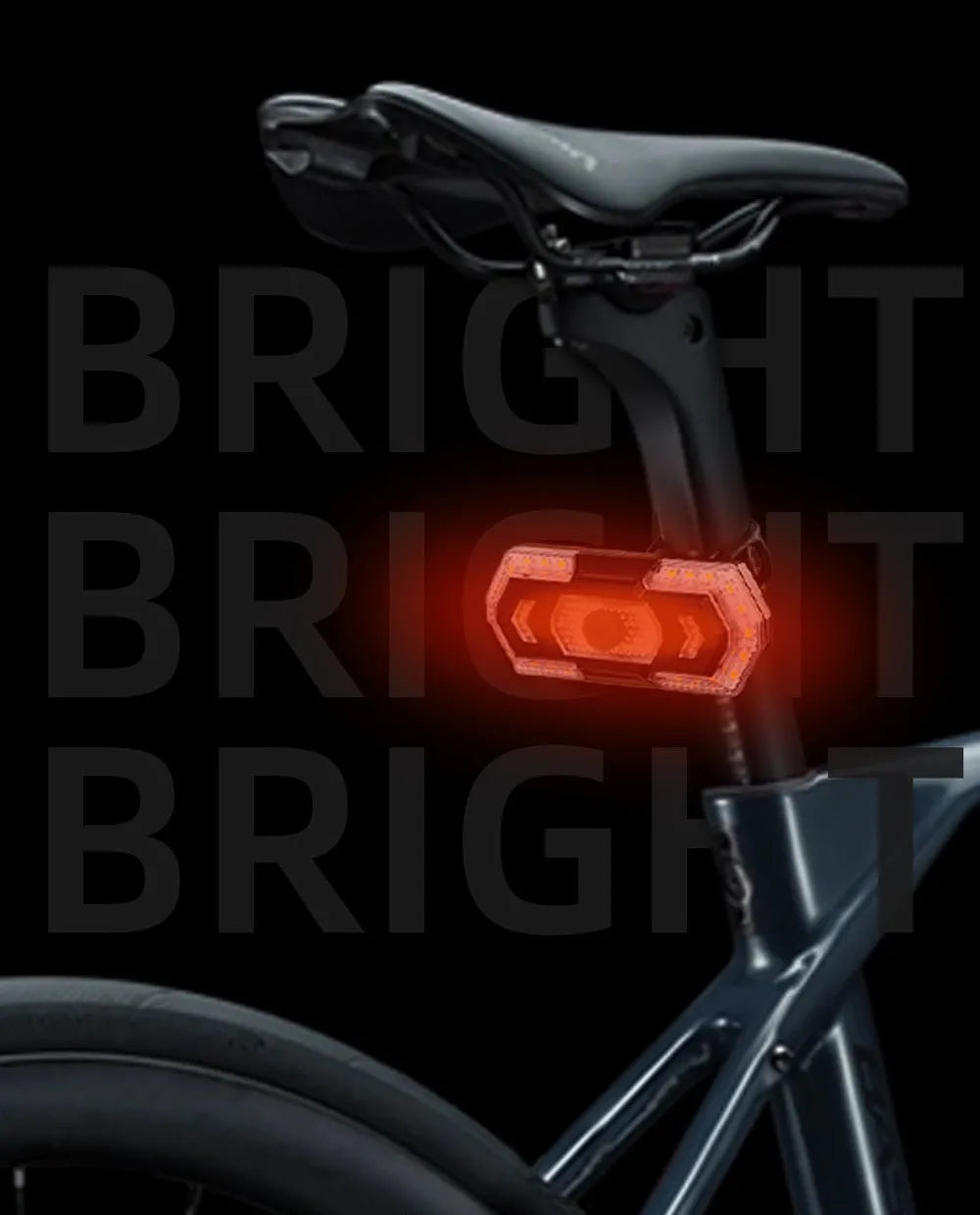 Black wireless remote control taillight with USB charging port and waterproof construction