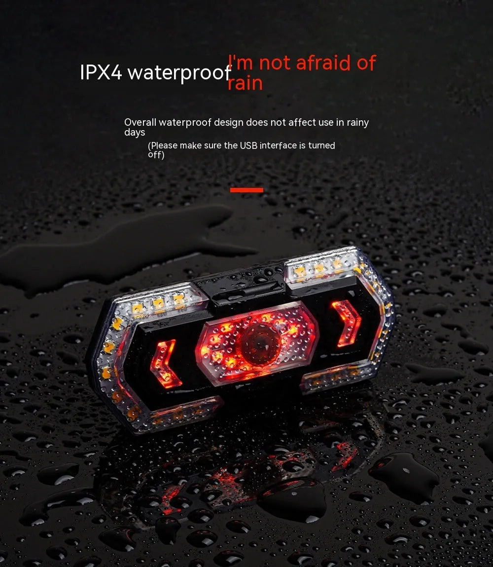 Black wireless remote control taillight with USB charging port and waterproof construction