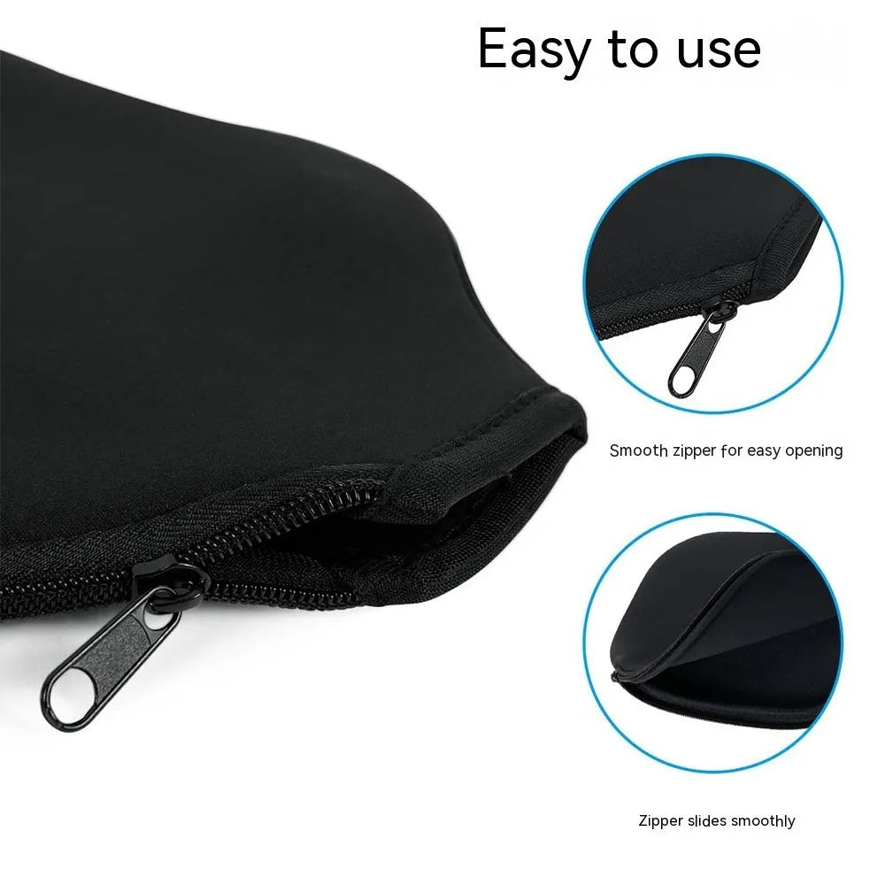Black neoprene protective sleeve for a table tennis racket showing texture and fit