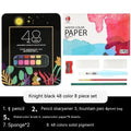 Box of 48 solid watercolour paints in shades including black knight, girl pink, and sunshine blue.