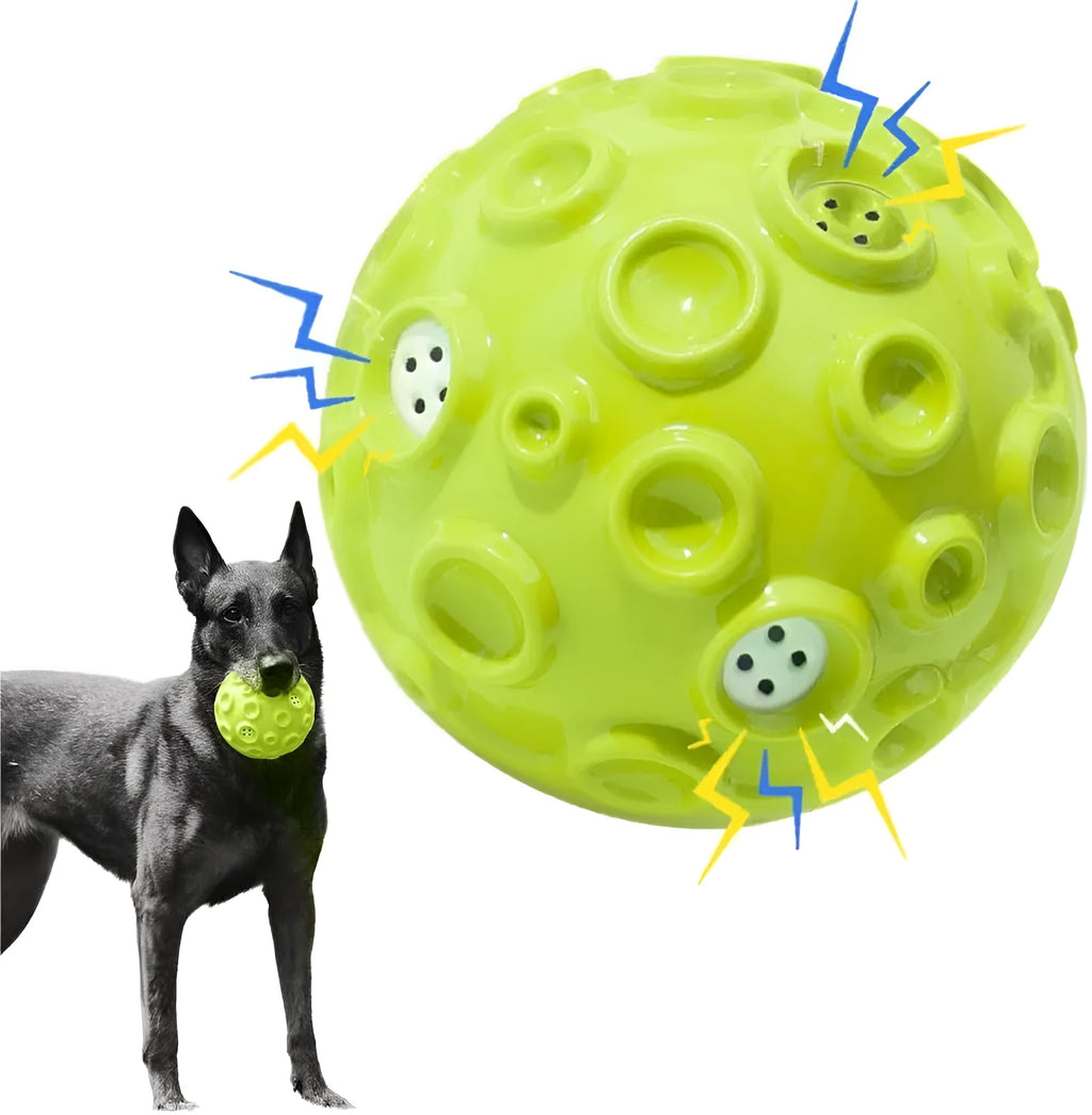 Colourful durable dog chew ball with textured meteorite bumps for teeth cleaning