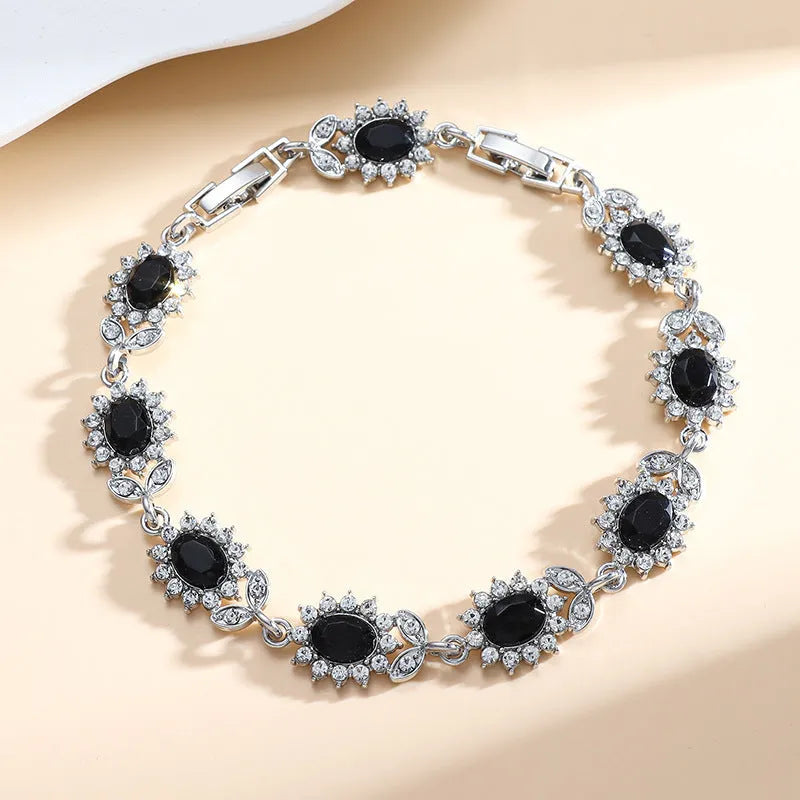 Women's electroplated alloy bracelet with inlaid zircon detailing in multiple colour options