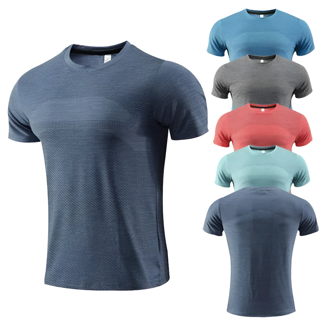 Men's polyester spandex running t-shirt in black colour with short sleeves for sports activities