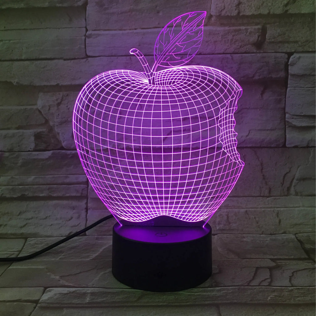 3D fruit-shaped colourful night light with acrylic shade and touch control for seven-colour LED illumination
