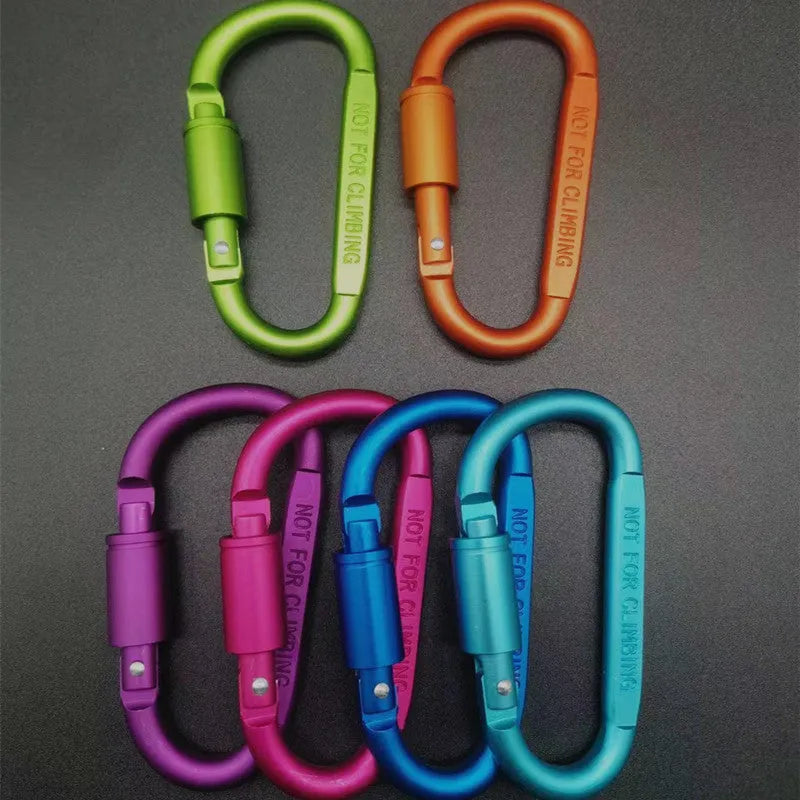D-type aluminium climbing carabiner with twist-lock gate in multiple colour options showing 8cm flat profile