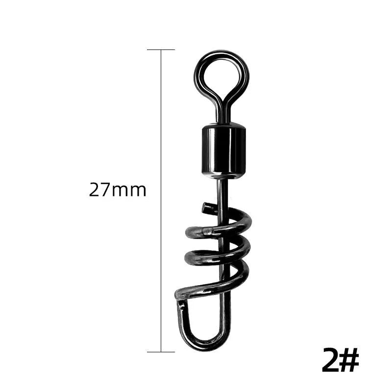 Stainless steel and copper fishing swivel connector with 8-shaped ring in seven colour-coded sizes.