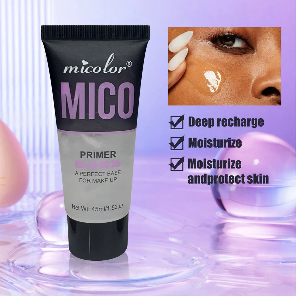 Two-in-one makeup primer and setting spray bottles in monochrome packaging