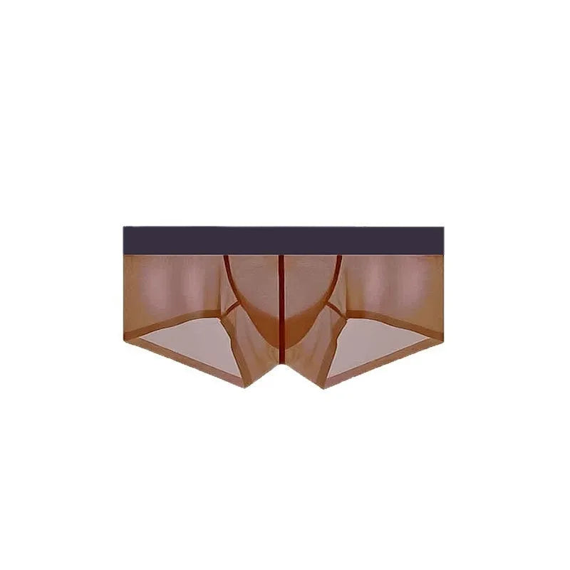 Men's seamless ultra-thin low waist underwear in ice silk fabric showing discreet construction
