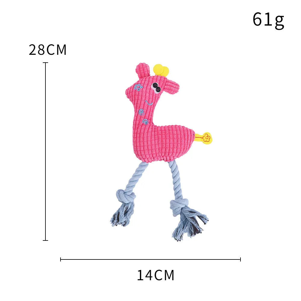 Deer shaped blue plush dog toy with corn grain texture and squeaker sound