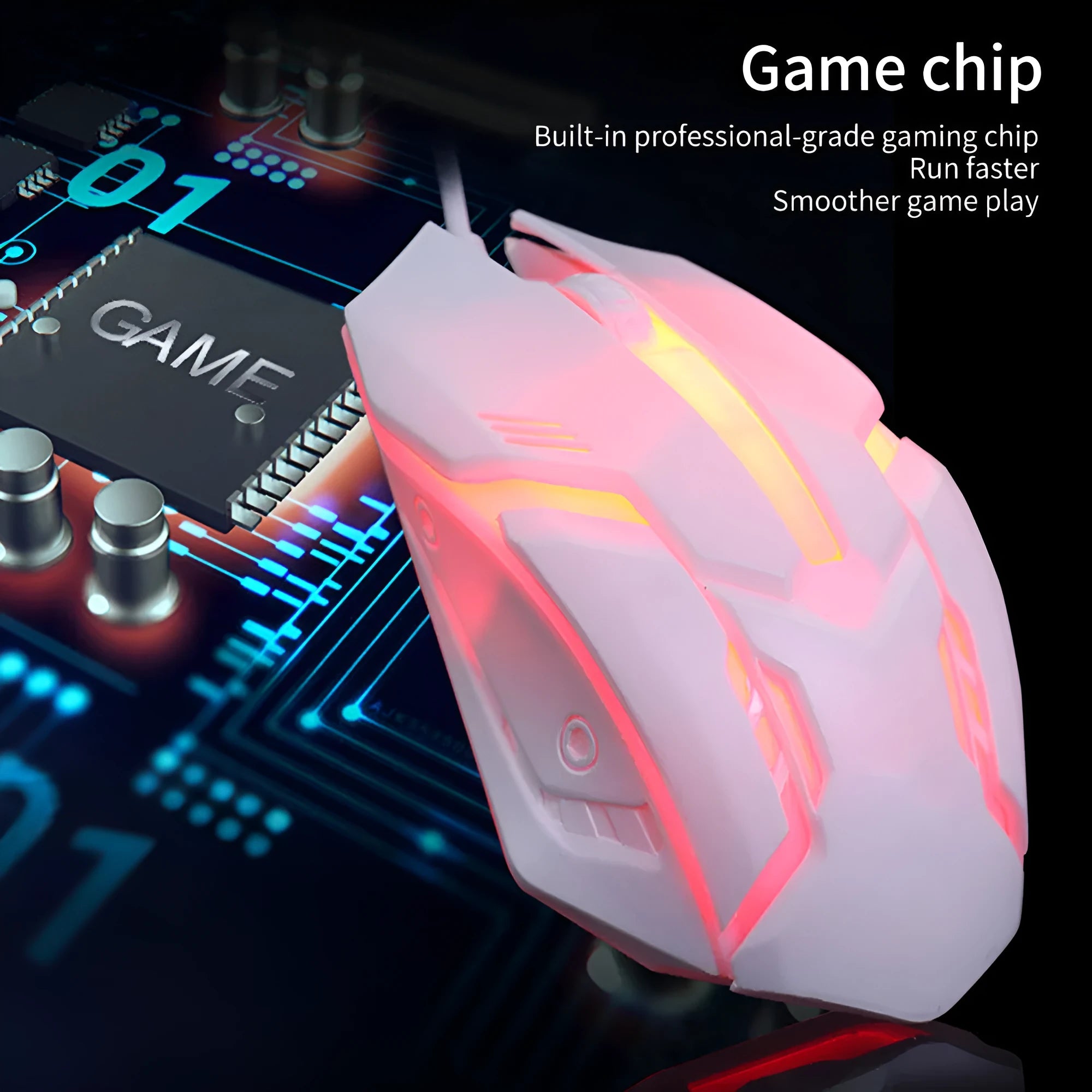 Wired USB computer mouse with luminous glow lighting in black or white design