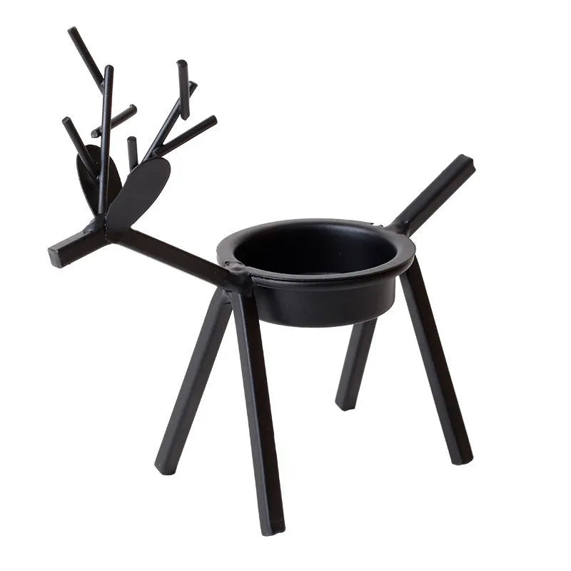 Black iron Christmas candlestick holder with creative elk bracket design for table decoration.