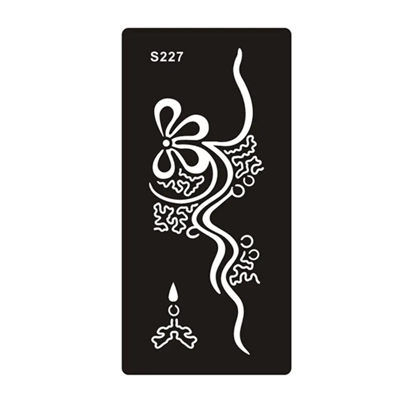 Sheet of hollow geometric and Southeast Asian style temporary tattoo templates on water transfer paper.