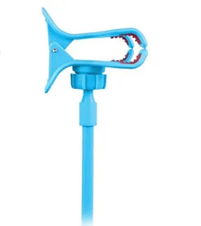 Black flexible arm phone holder with V-clip mounted on bed headboard holding smartphone