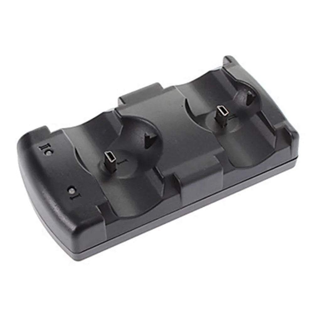 Black PS3 dual controller charging dock with USB cable for PlayStation 3 consoles